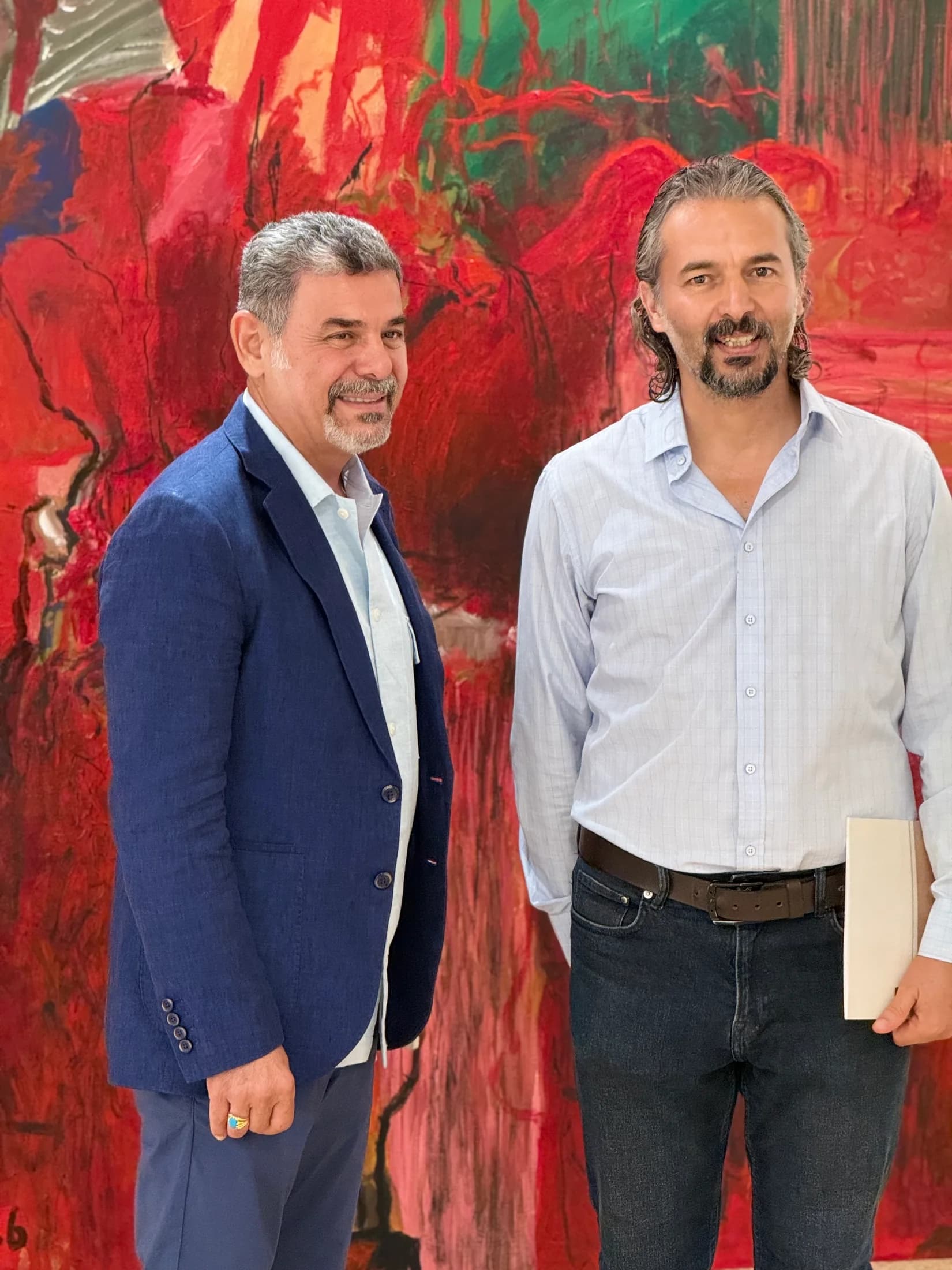 The artist with a guest at the opening.